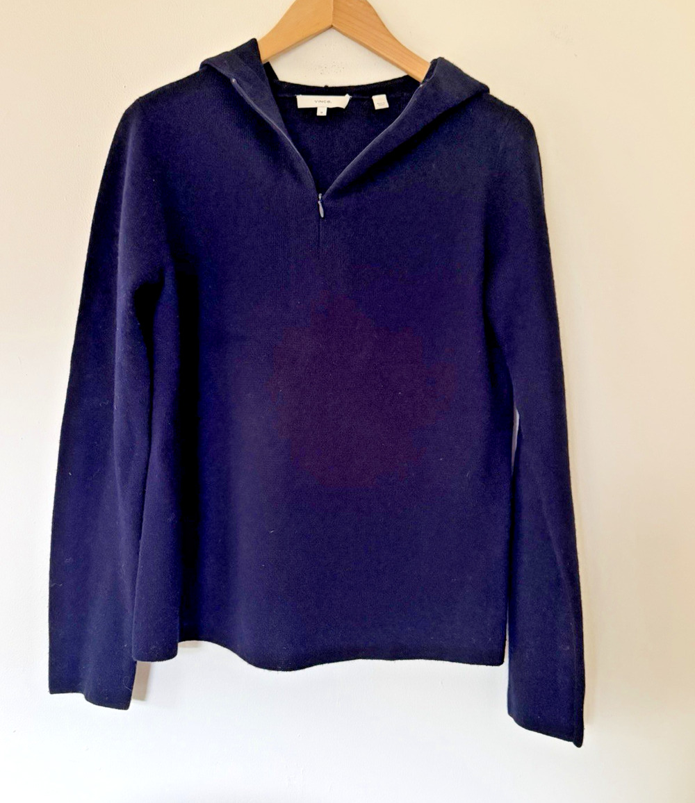VINCE Quarter Zip Navy Blue Hoodie Wool Cashmere Size Medium